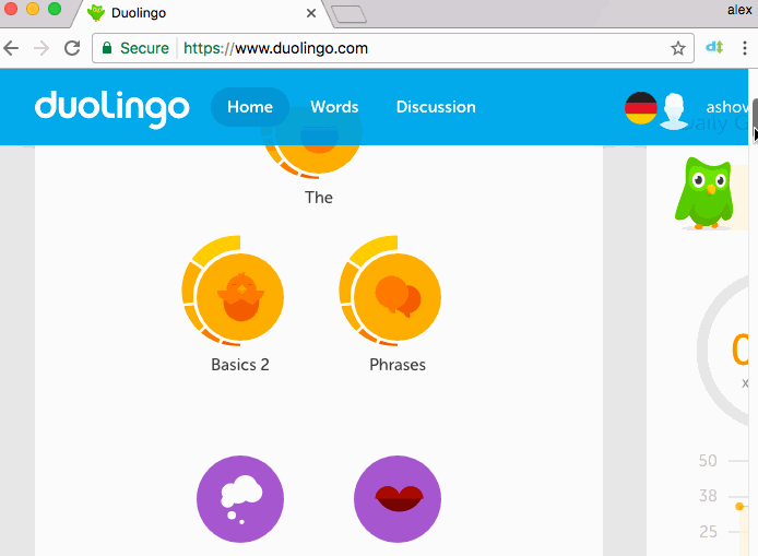 Manually scrolling on Duolingo